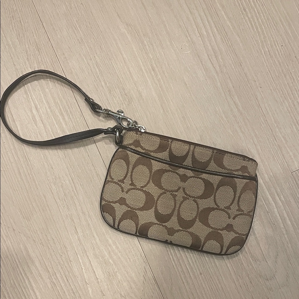 Coach Tan and Brown Signature Wristlet